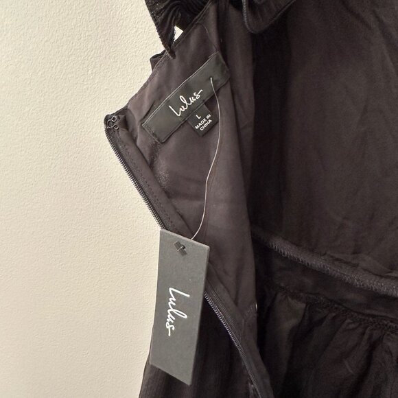 Lulus Extravagant Ease Black Ruffled Tiered Midi Dress Size L Black - Picture 4 of 5